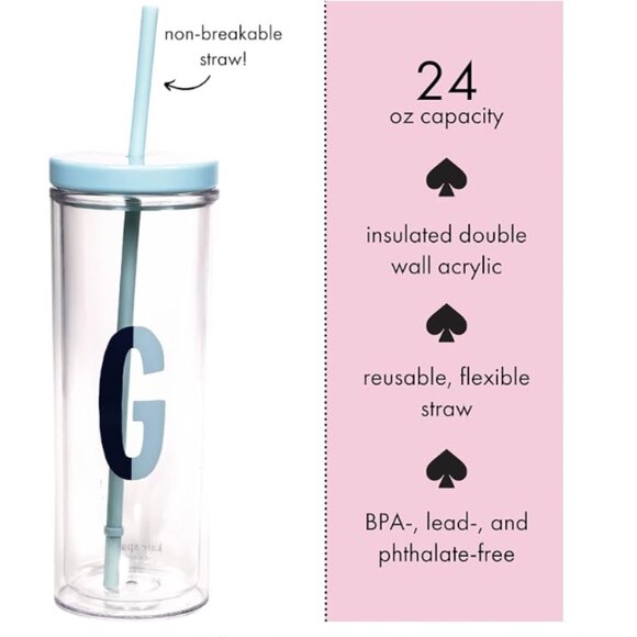 Kate spade Initial Thermal Tumbler cup With Straw, G blue nwt - Picture 2 of 4